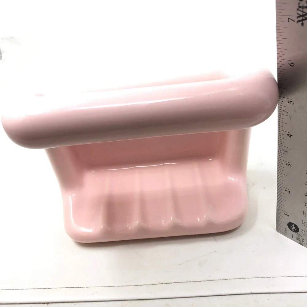 Vintage Mamie Pink Ceramic Wall Tile Soap Dish Cloth Bar Mid Century Retro MCM